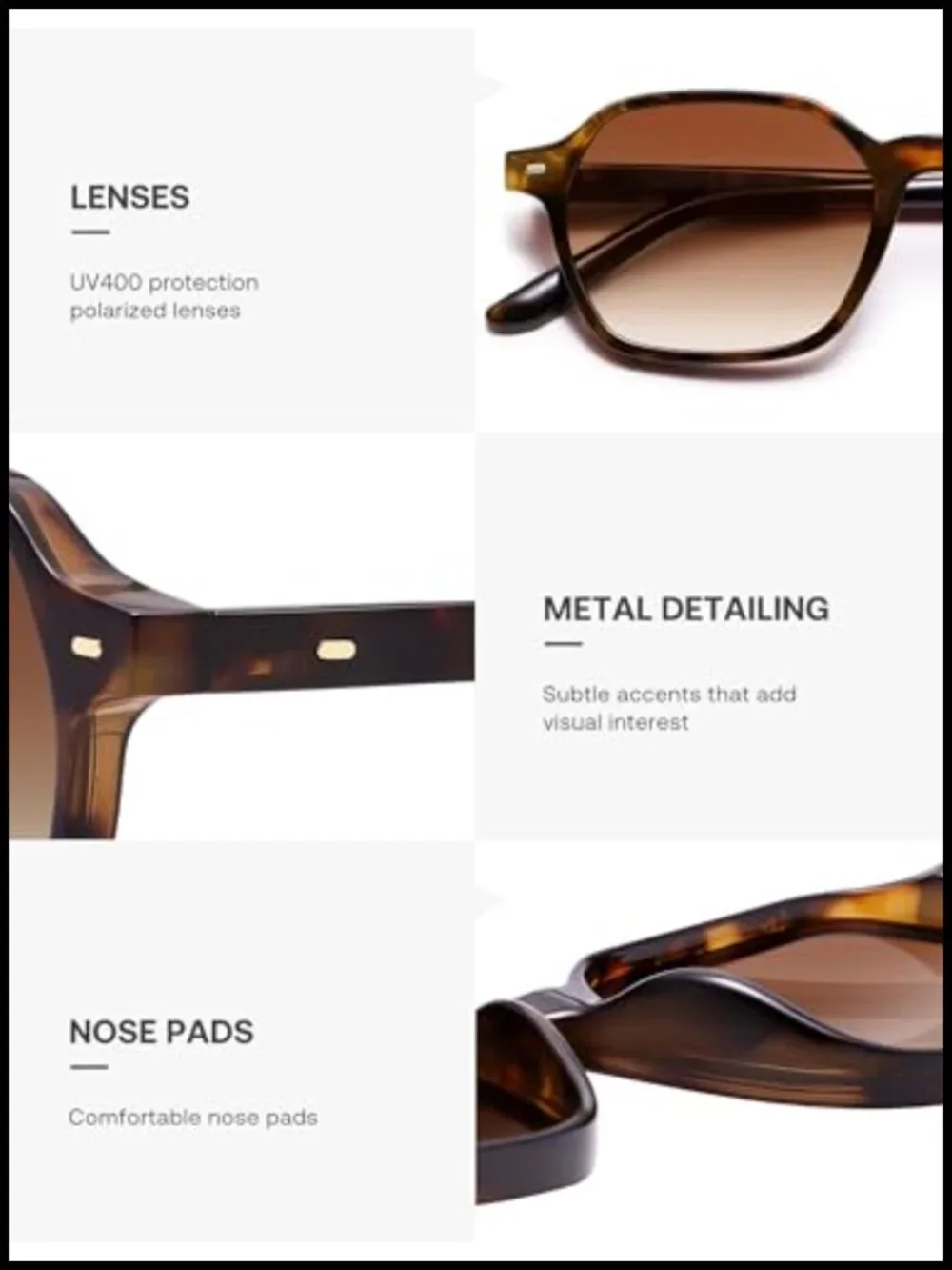 Polarized Retro Square Sunglasses for Women Men UV400 Protection